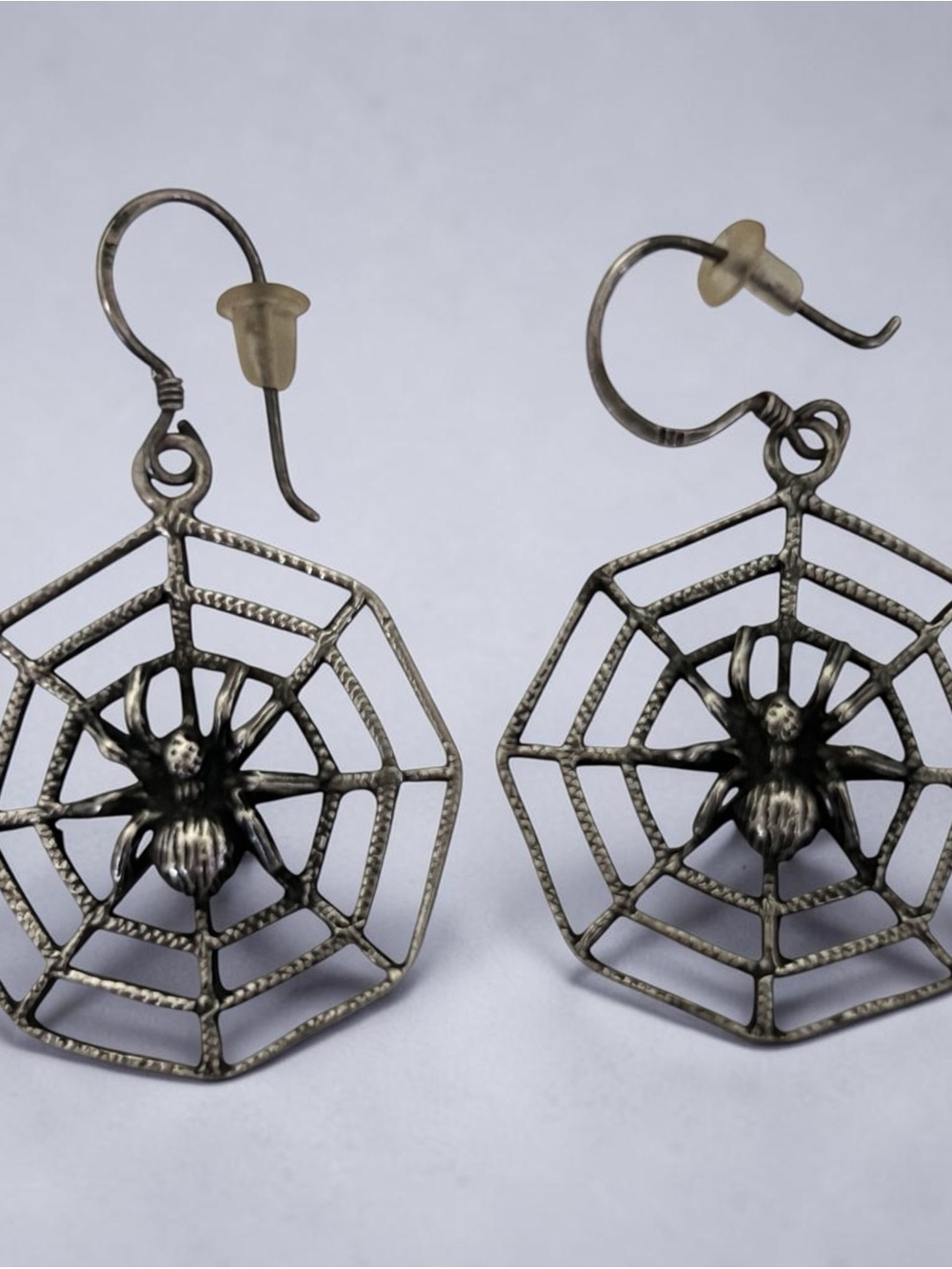 Sterling Silver 925 Spider Web Drop Earrings